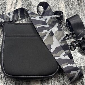 HAUTE SHORE Black Crossbody Bag with Camouflage Strap